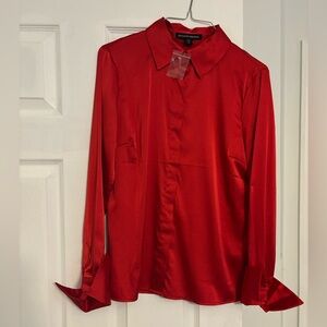 Red Shiny Blouse with French Cuffs